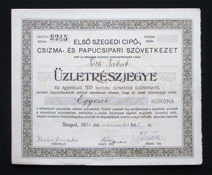 Elsõ Szegedi Cipõ- Csizma- Papucsipari Szövetkezet 10x 1921 nov